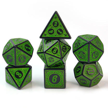 Verdant Knight Green Runic Engraved – 7 Pack RPG Dice