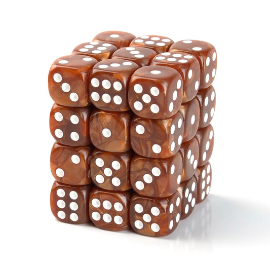 Pearl Brown - 12mm Marble D6 Dice – 36 Pack