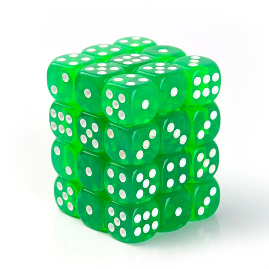 Transparent Green - 12mm D6 Dice – 36 Pack