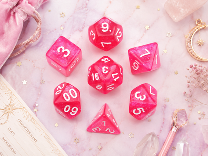 Radiant Rose Glitter Pink – 7 Pack RPG Dice