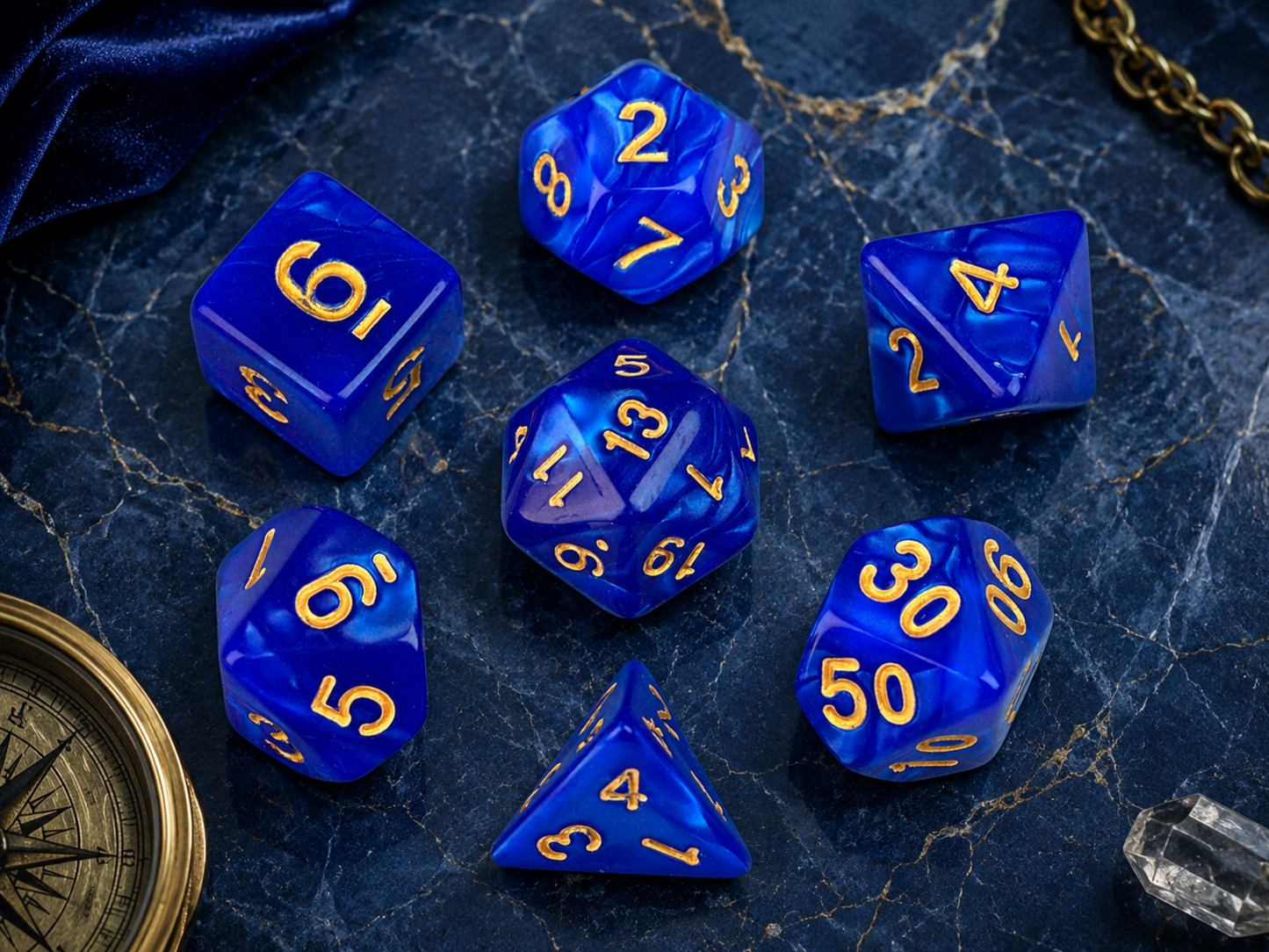 Marble Navy Blue – 7 Pack RPG Dice