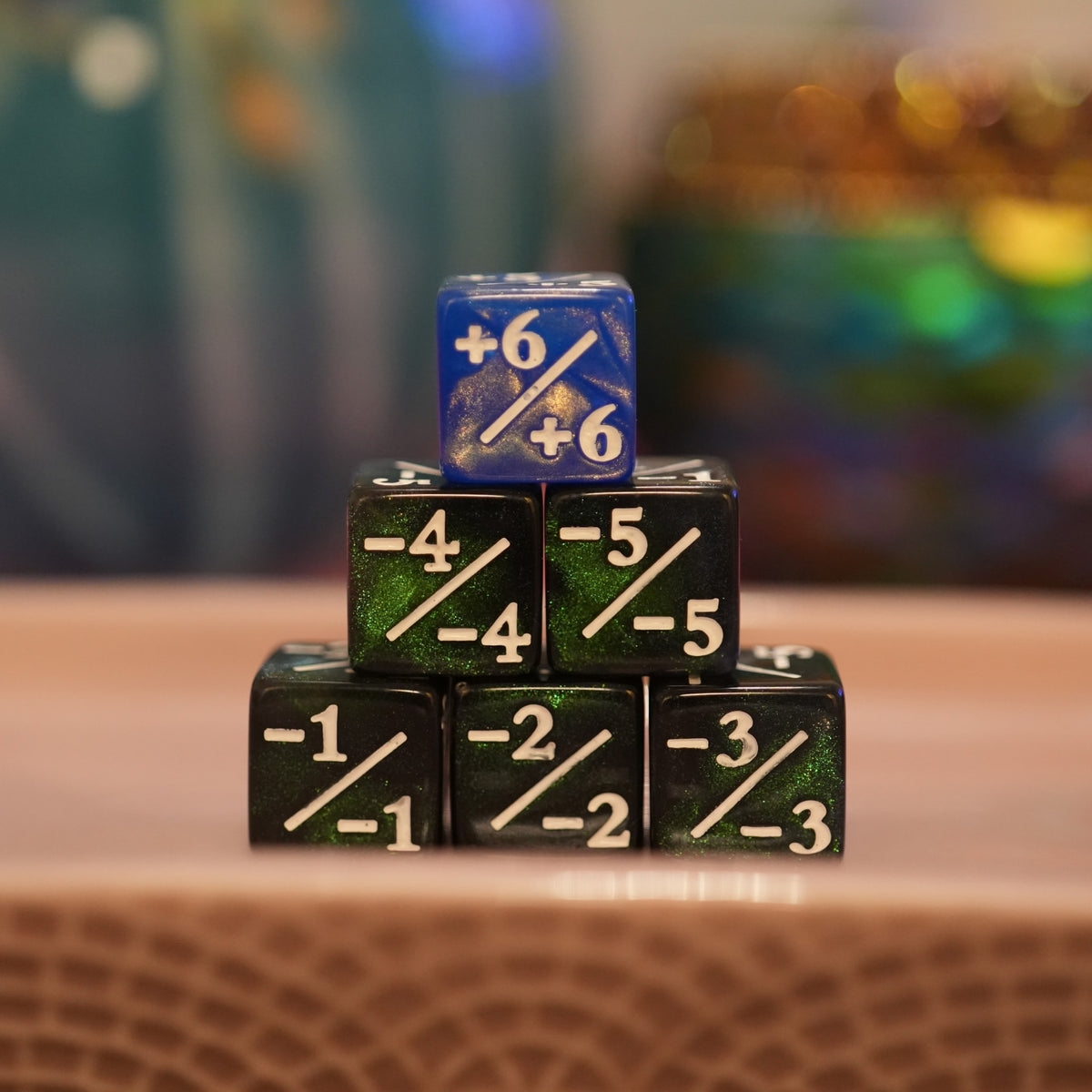 Shimmering Blue and Nebula Green + / - Counter Dice – 12 Pack