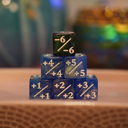 Shimmering Blue and Nebula Green + / - Counter Dice – 12 Pack