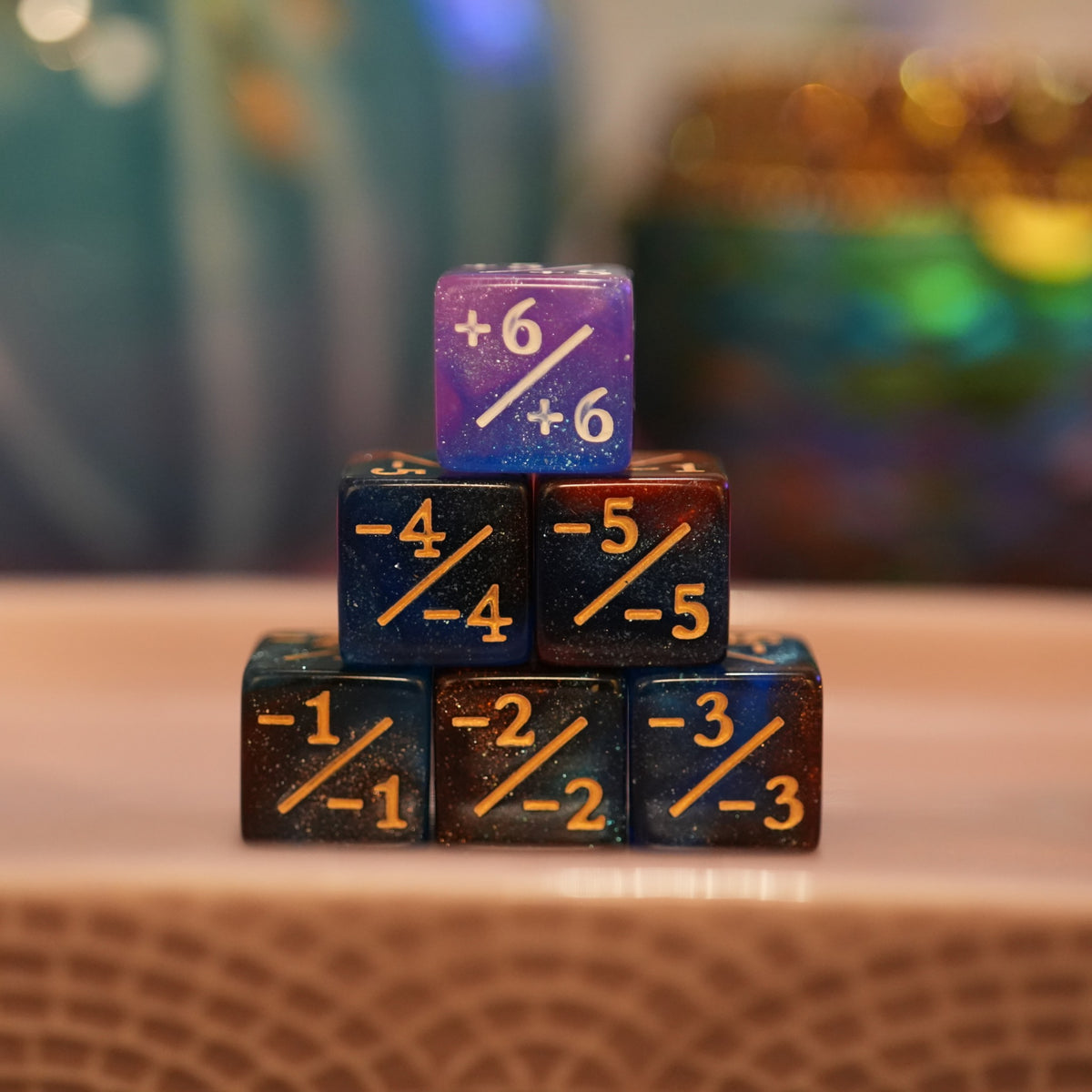 Starry Sky Blue and Orange + / - Counter Dice – 12 Pack