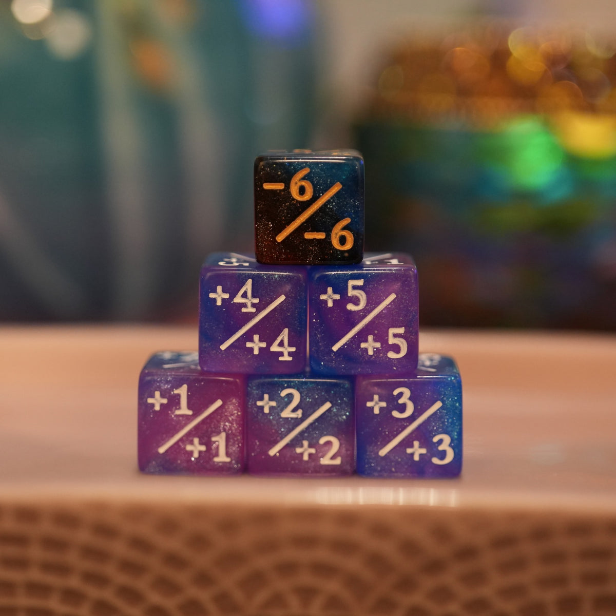 Starry Sky Blue and Orange + / - Counter Dice – 12 Pack