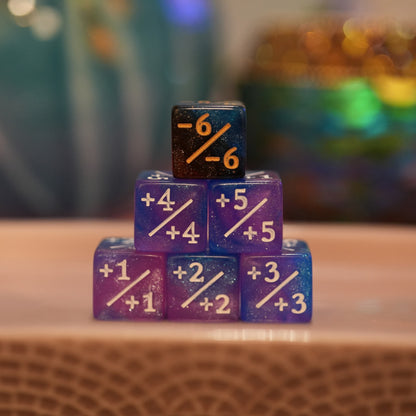 Starry Sky Blue and Orange + / - Counter Dice – 12 Pack