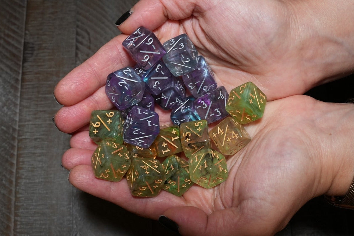 Melon Yellow and Grape Purple + / - Counter Dice – 12 Pack