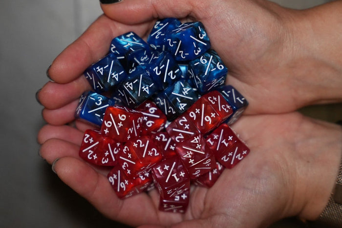 Marble Red and Blue + / - Counter Dice – 12 Pack
