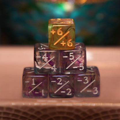 Melon Yellow and Grape Purple + / - Counter Dice – 12 Pack