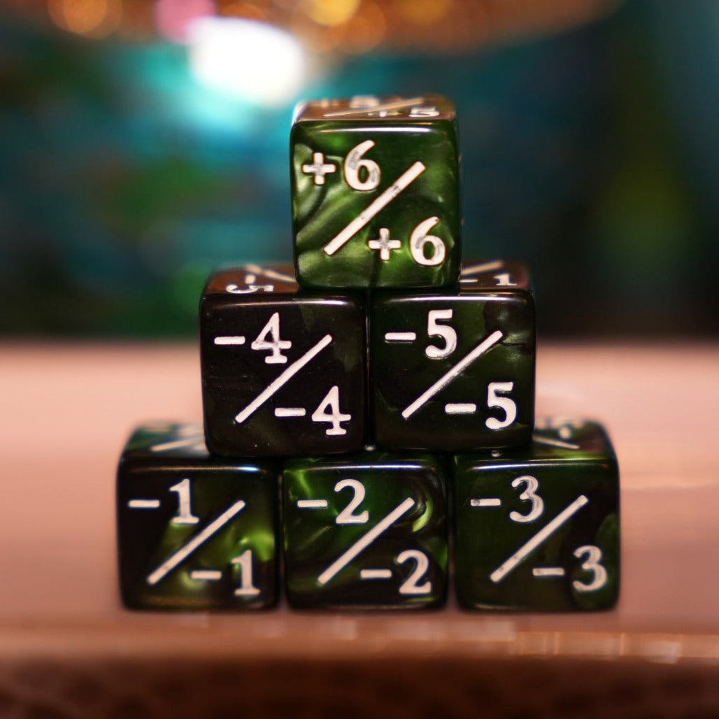 Marble Venom Green + / - Counter Dice – 12 Pack