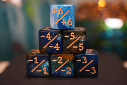 Milky Way Blue and Starry Orange + / - Counter Dice – 12 Pack