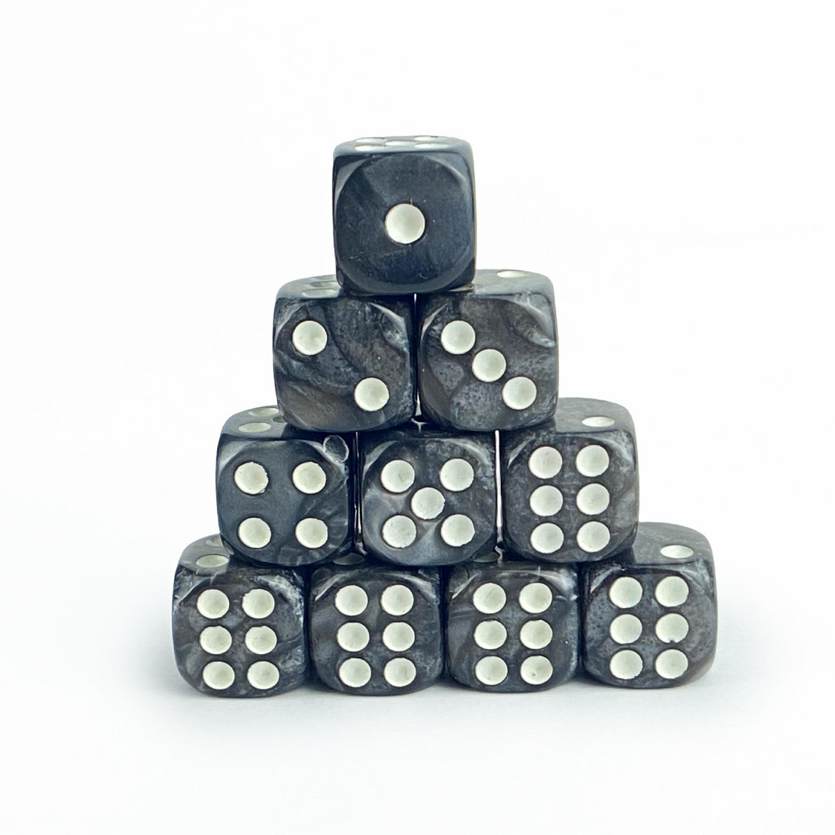 Pearl Black - 12mm Marble D6 Dice – 36 Pack