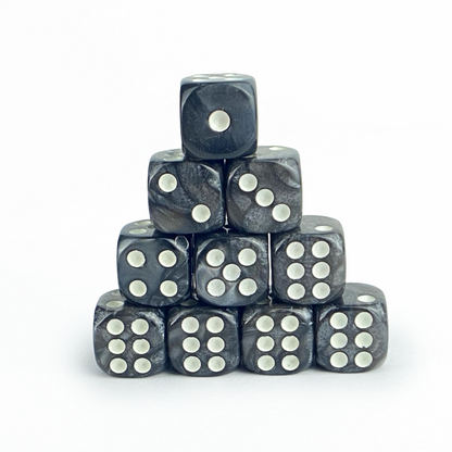 Pearl Black - 12mm Marble D6 Dice – 36 Pack