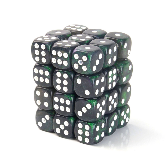 Galaxy Green and Black - 12mm Marble D6 Dice – 36 Pack