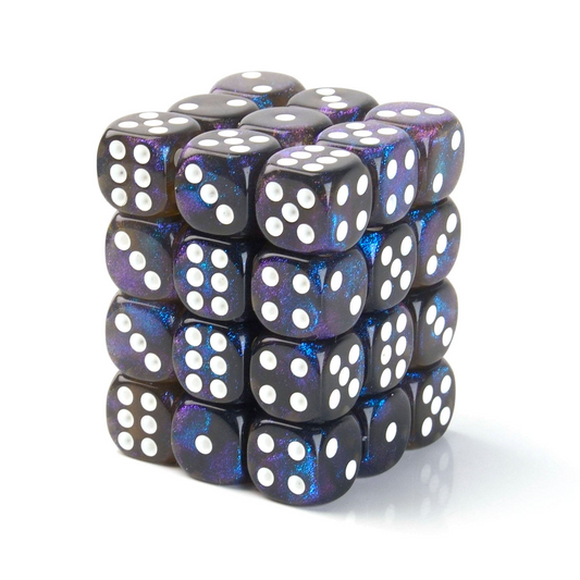 Galaxy Black and Blue - 12mm Marble D6 Dice – 36 Pack