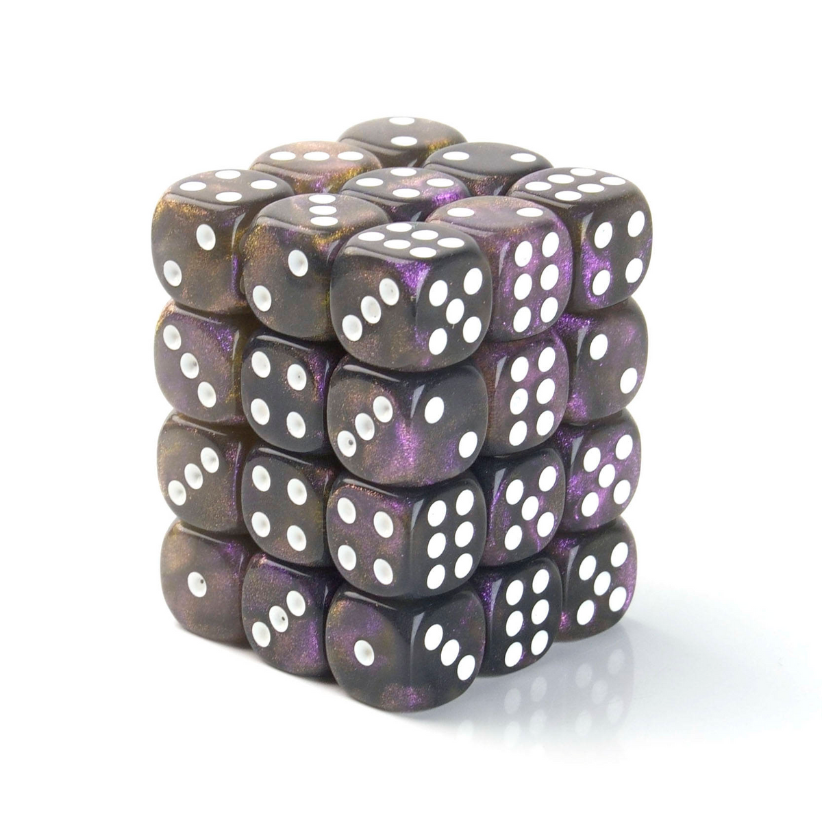 Galaxy Black and Purple - 12mm Marble D6 Dice – 36 Pack