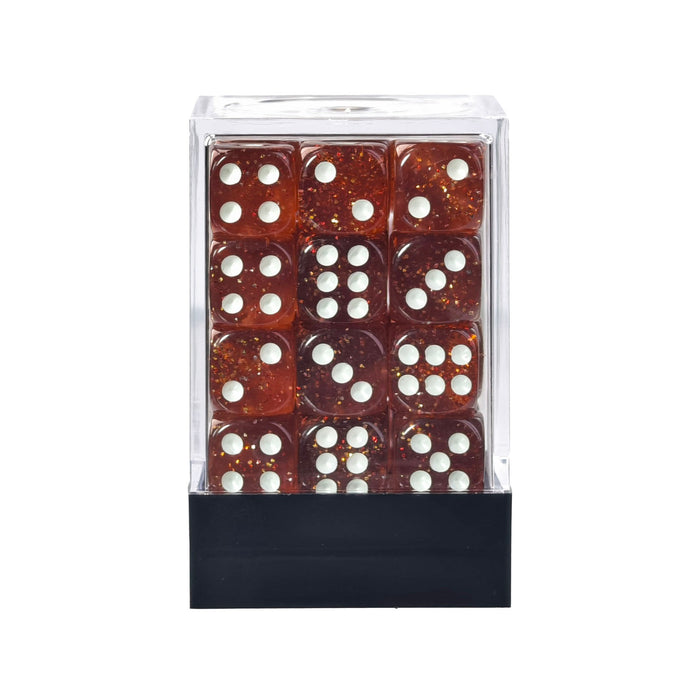 Glitter Coral Red - 12mm D6 Dice – 36 Pack