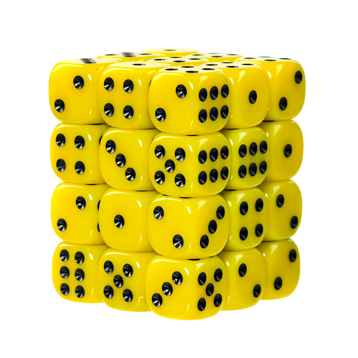 Classic Black and Yellow - 12mm Opaque D6 Dice – 36 Pack