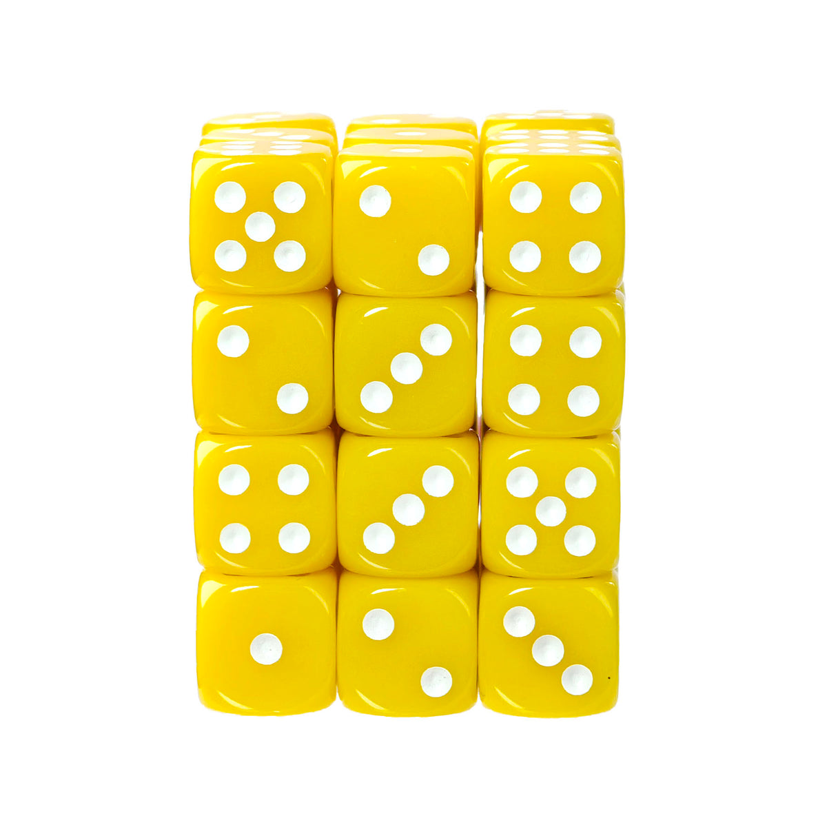 Classic White and Yellow - 12mm Opaque D6 Dice – 36 Pack