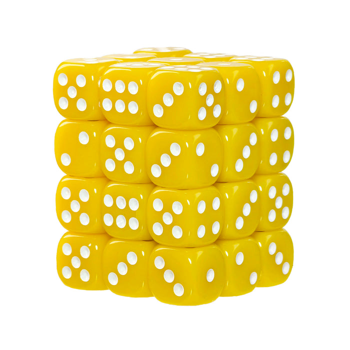 Classic White and Yellow - 12mm Opaque D6 Dice – 36 Pack