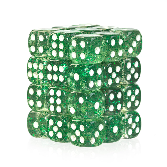 Glitter Green - 12mm D6 Dice – 36 Pack