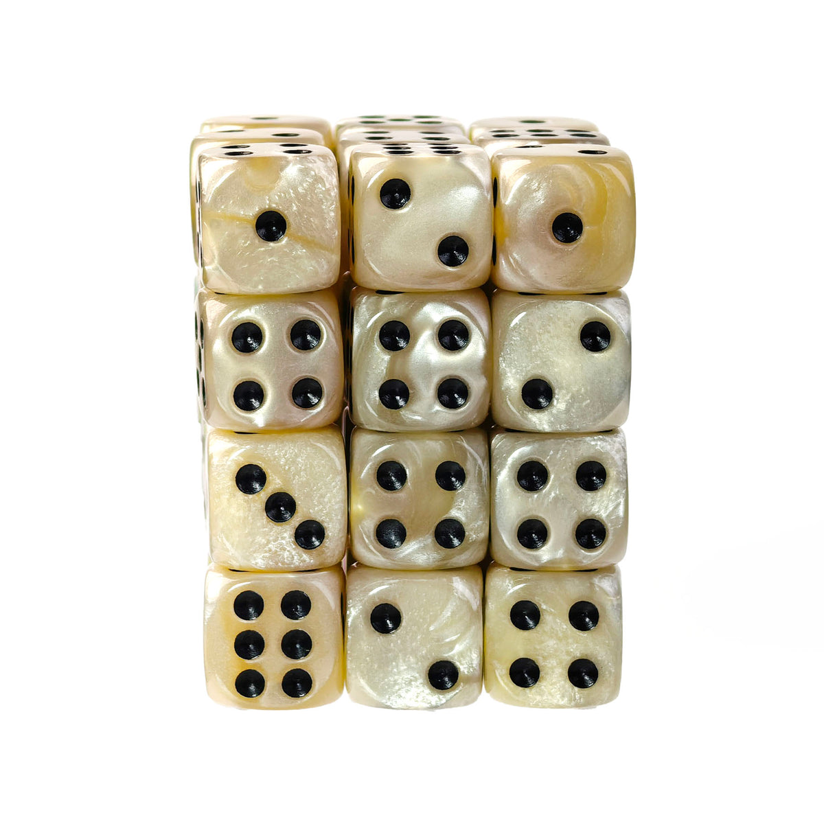 Pearl Ivory - 12mm Marble D6 Dice – 36 Pack