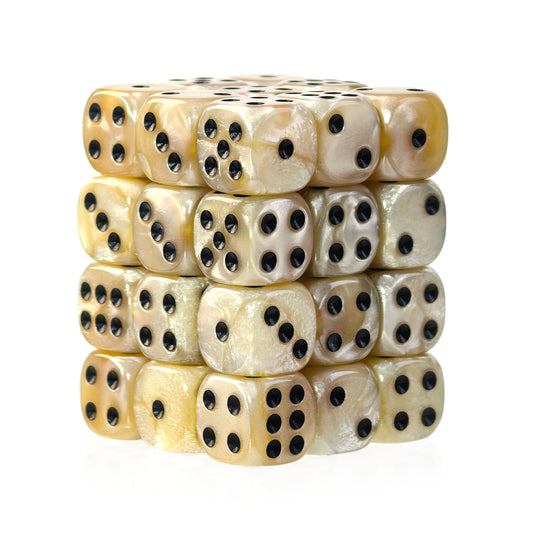 Pearl Ivory - 12mm Marble D6 Dice – 36 Pack