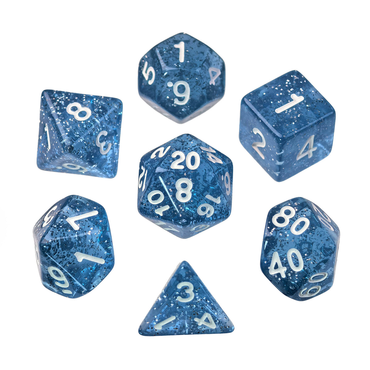 Blue Crystal Glitter  – 7 Pack RPG Dice