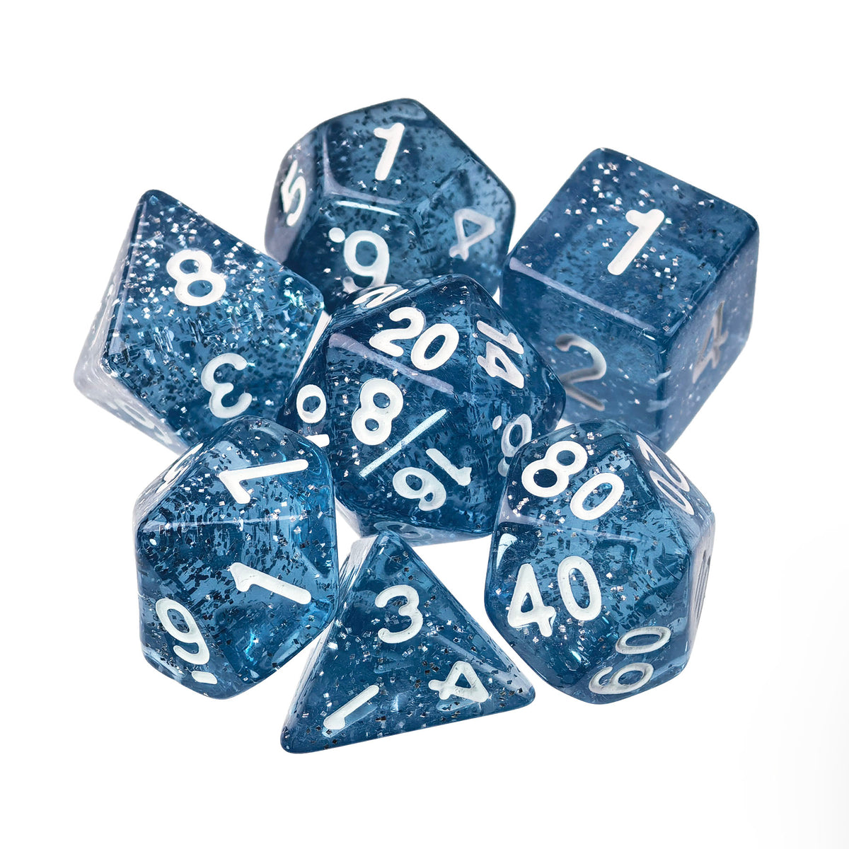 Blue Crystal Glitter  – 7 Pack RPG Dice
