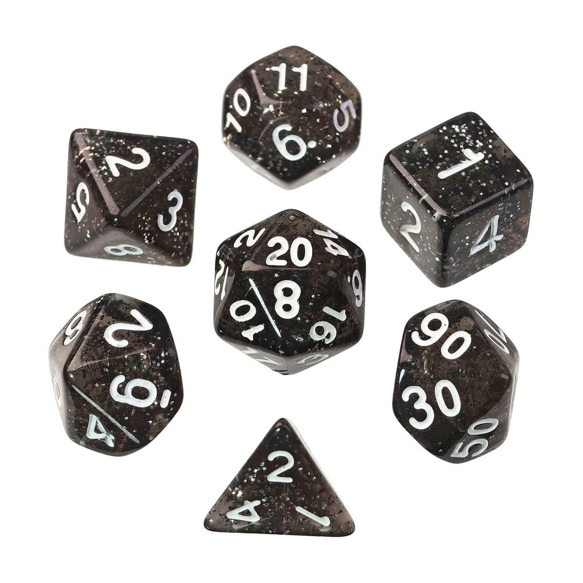 Black Crystal Glitter  – 7 Pack RPG Dice