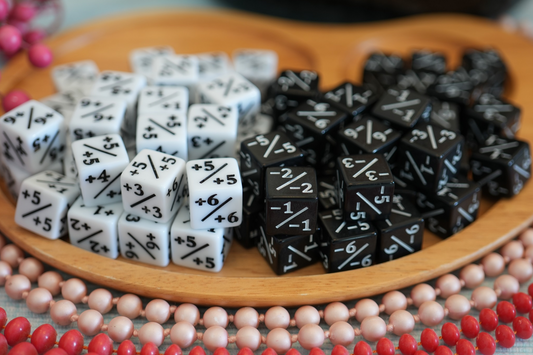 Matte Black and White + / - Counter Dice – 12 Pack
