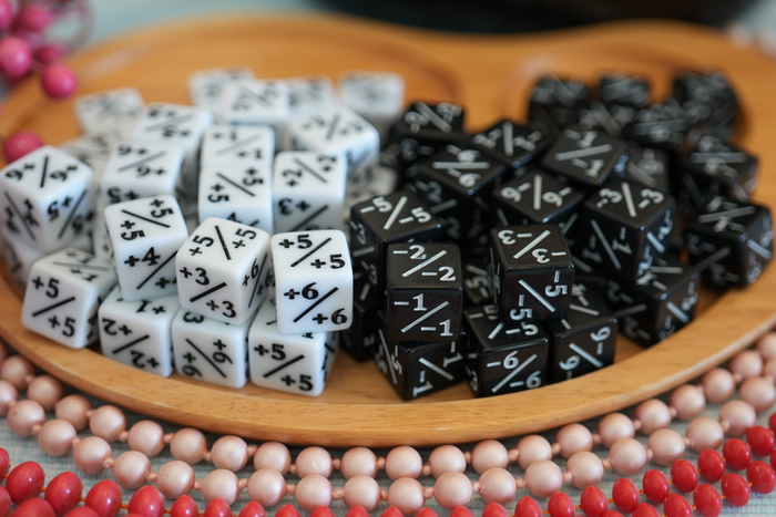 Matte Black and White + / - Counter Dice – 12 Pack