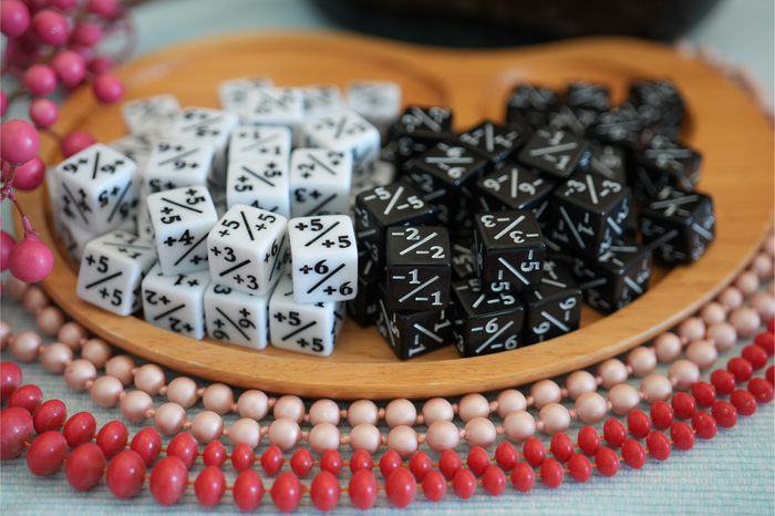 Matte Black and White + / - Counter Dice – 12 Pack