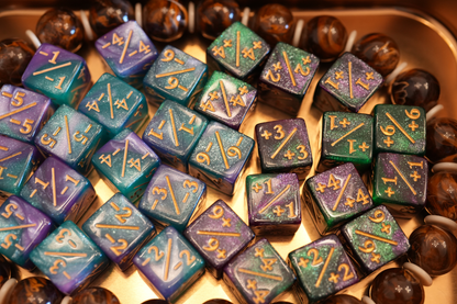 Dark Galaxy Green and Pink/Blue + / - Counter Dice – 12 Pack