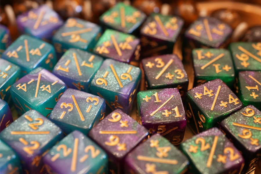 Dark Galaxy Green and Pink/Blue + / - Counter Dice – 12 Pack
