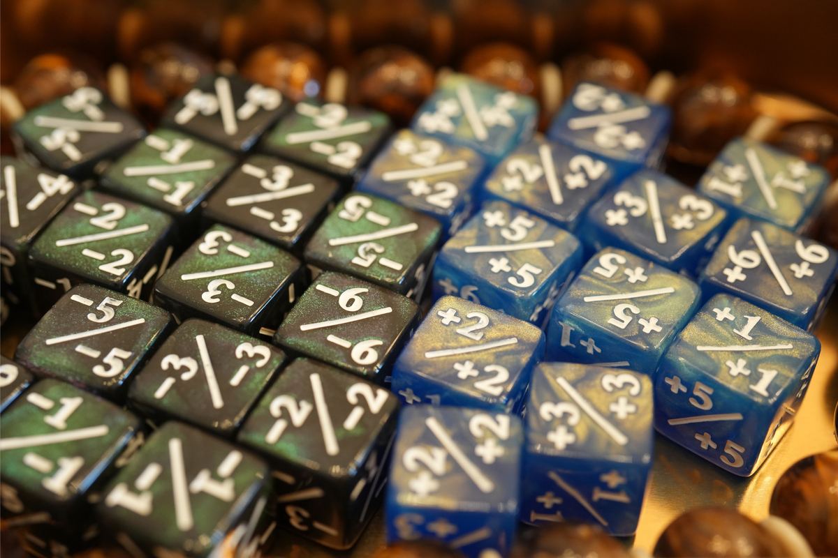 Shimmering Blue and Nebula Green + / - Counter Dice – 12 Pack