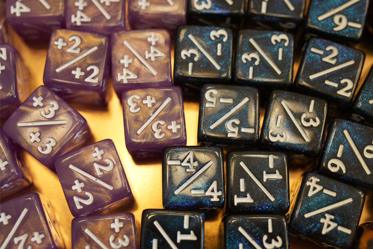 Shimmering Pink and Nebula Blue + / - Counter Dice – 12 Pack