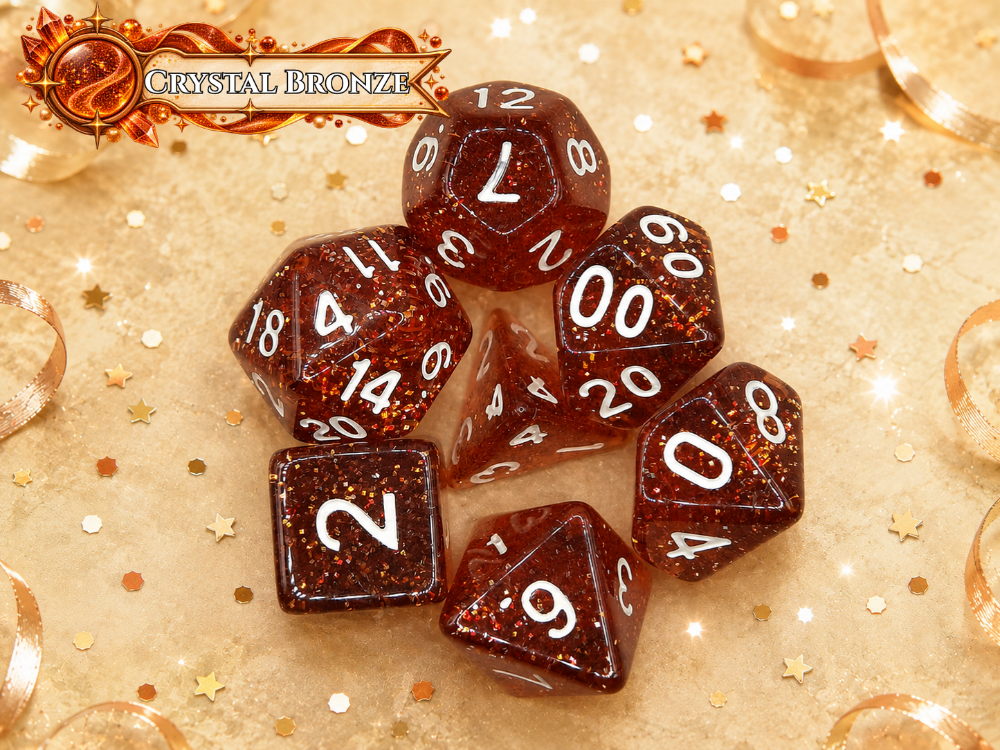 Bronze Crystal Glitter  – 7 Pack RPG Dice